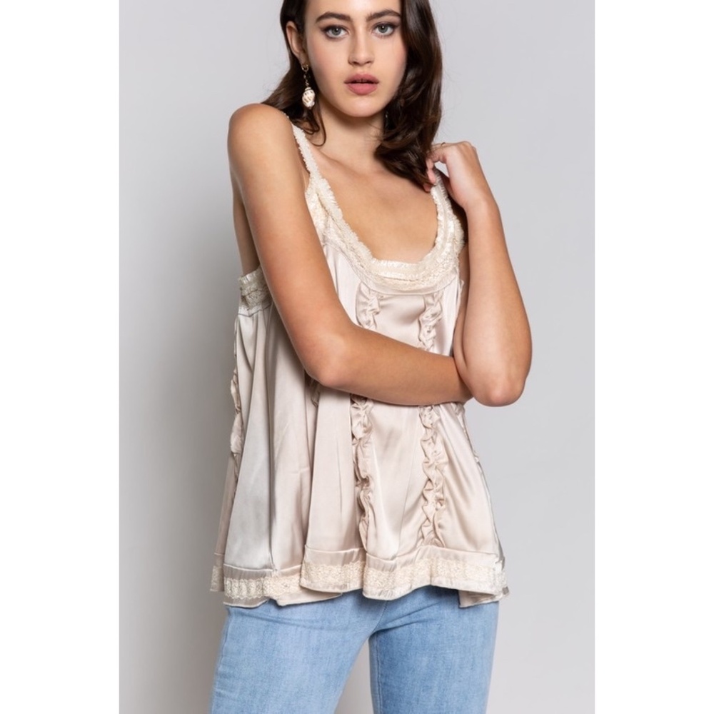 POL Rose Pink Satin Flowy Ruffled Cami Top - Picture 3 of 8